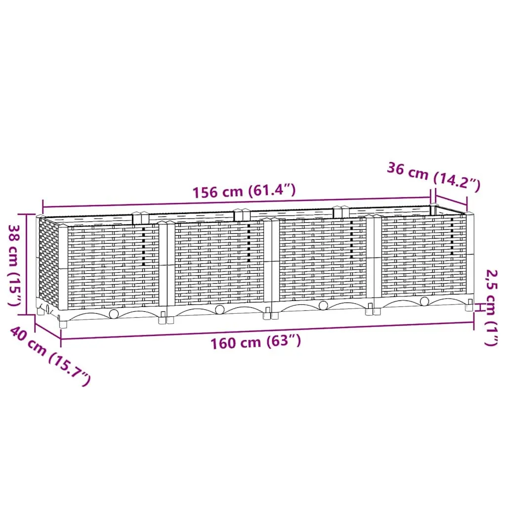 Raised Garden Bed 160x40x38 cm Grey Polypropylene