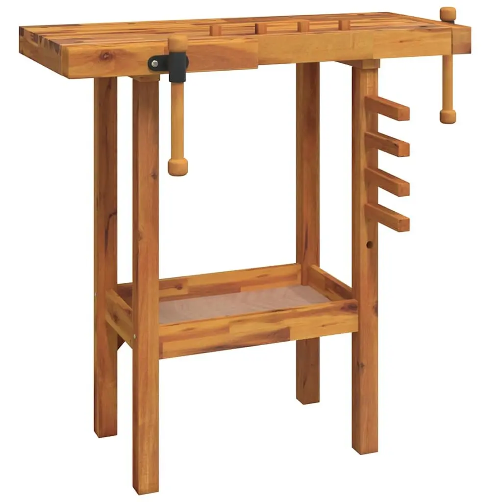 Solid Wood Workbench with Vices for Garage