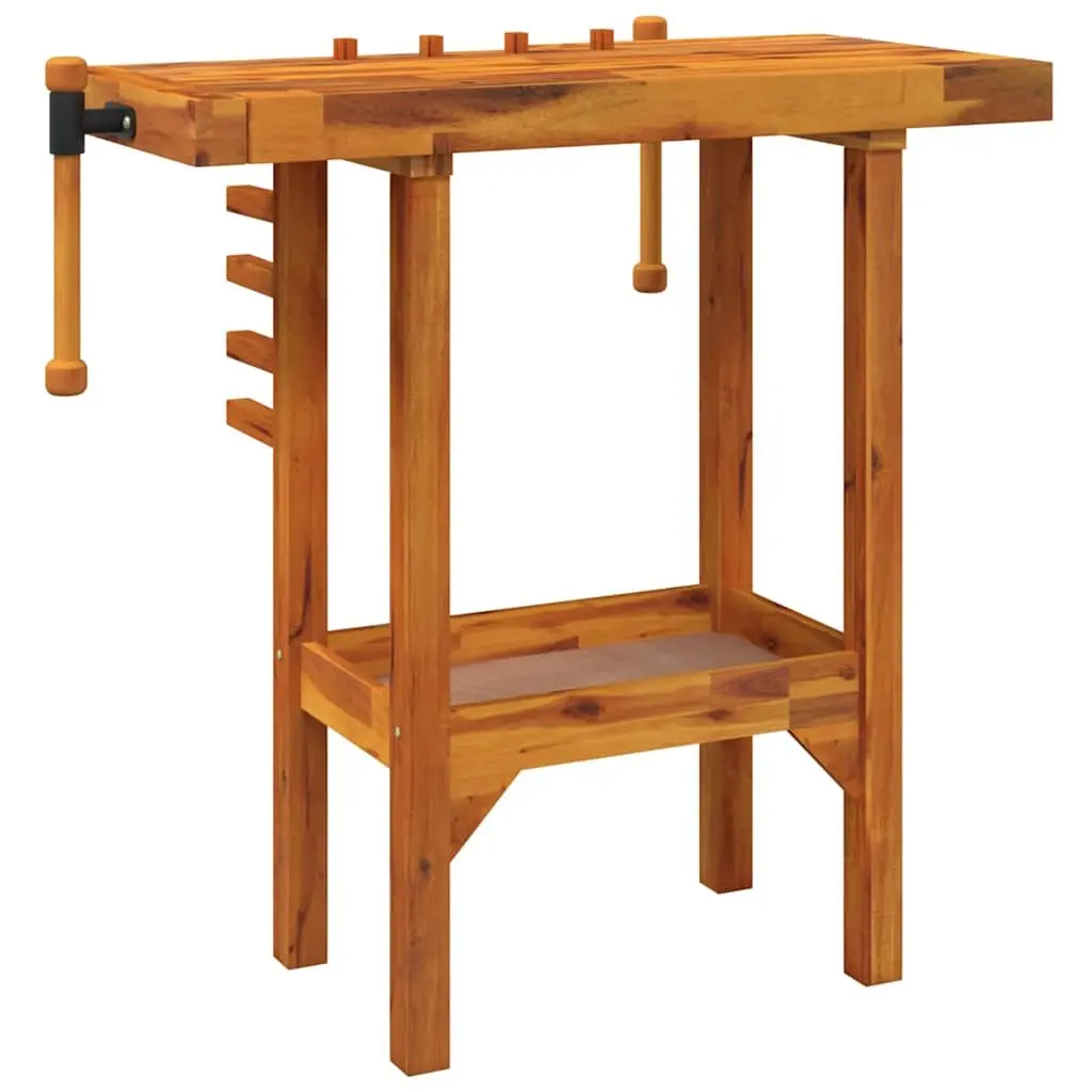 Solid Wood Workbench with Vices for Garage