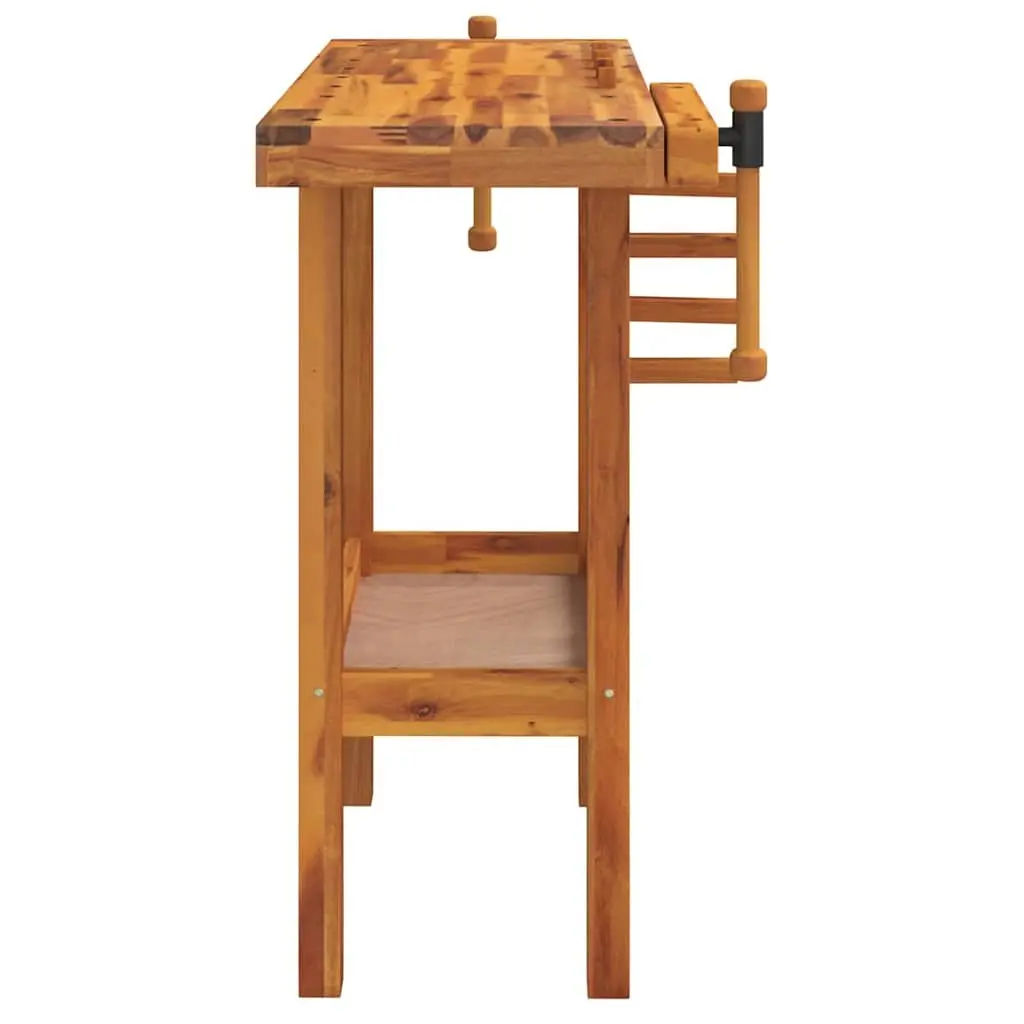 Solid Wood Workbench with Vices for Garage