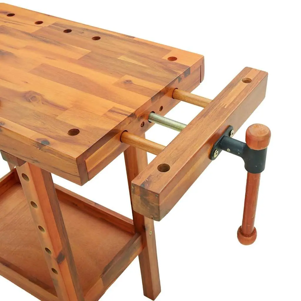 Solid Wood Workbench with Vices for Garage