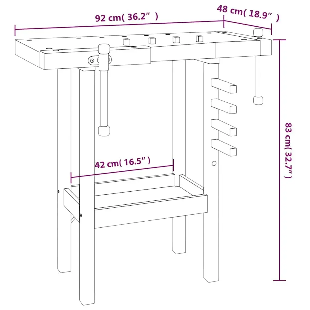 Solid Wood Workbench with Vices for Garage