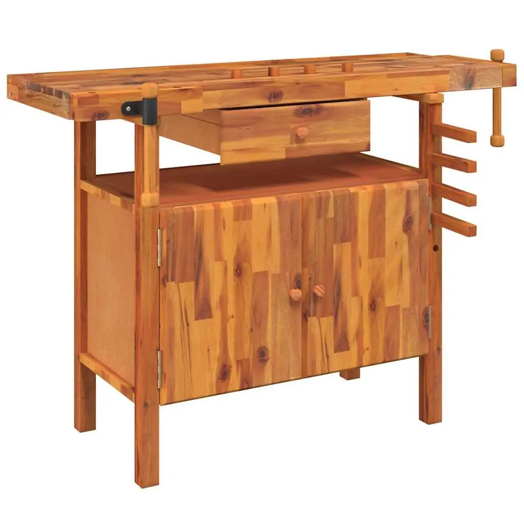 Workbench Brown Solid Acacia Wood 124x52x83cm Storage Compartment with Drawer