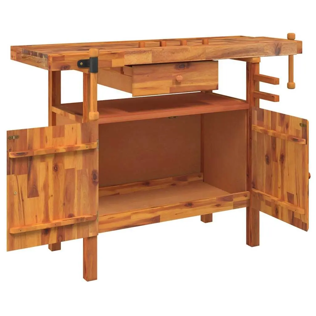 Workbench Brown Solid Acacia Wood 124x52x83cm Storage Compartment with Drawer