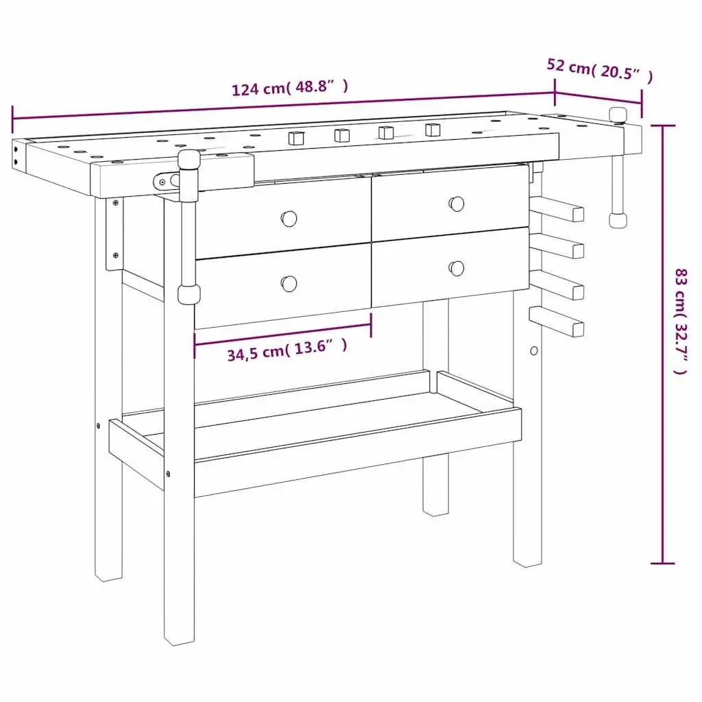 Workbench Solid Acacia Wood 124x52x83cm Brown
