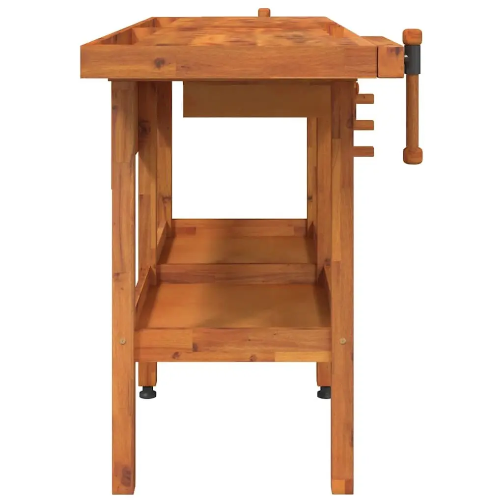 Workbench Solid Acacia Wood 162x62x83cm Brown with 2 Drawers Shelf and Dual Vices