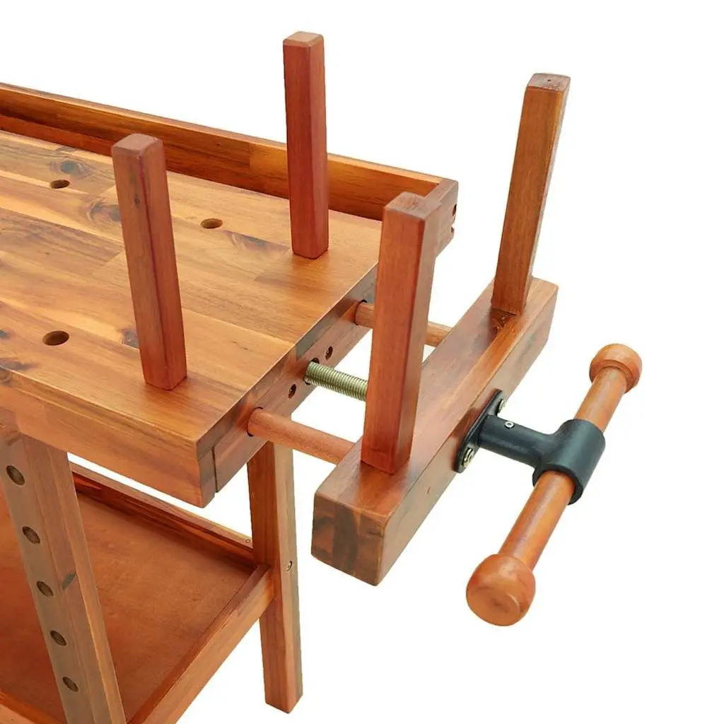 Solid Wood Workbench with Storage and Vices