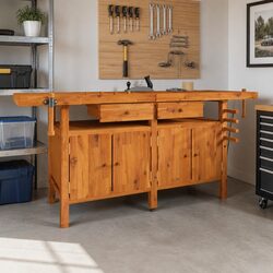 Solid Wood Acacia Workbench with Vices and Drawers 192x62x83 cm