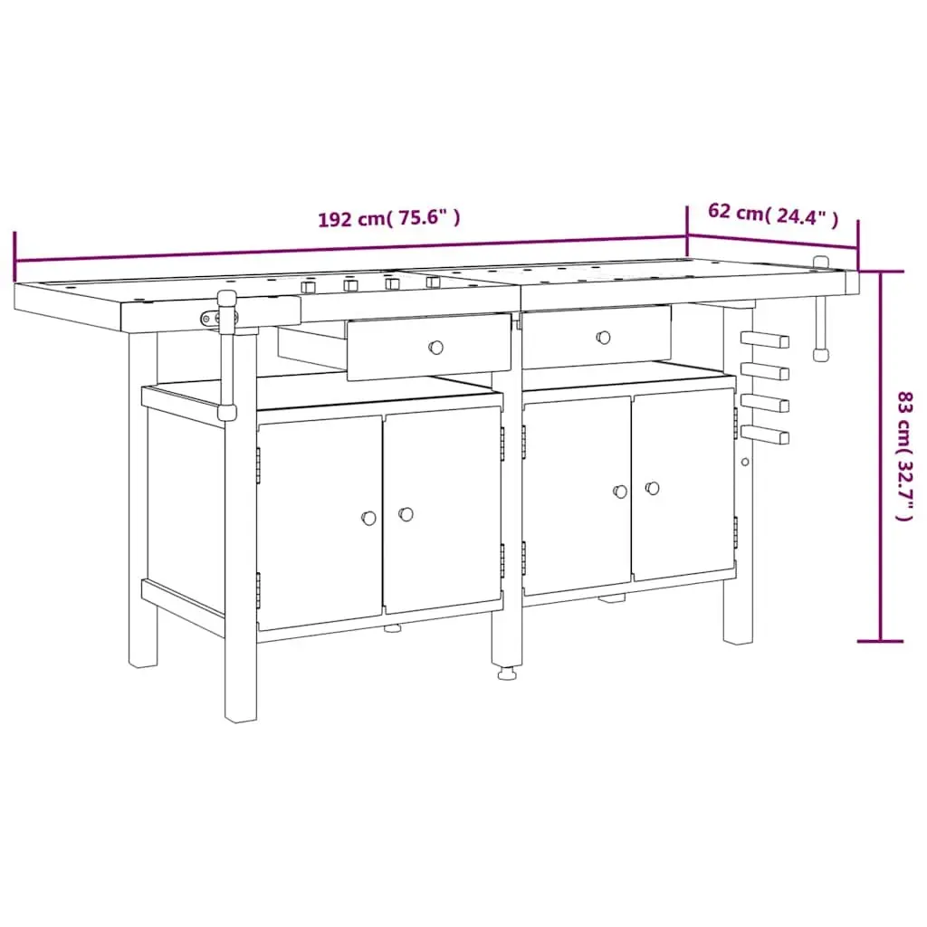 Workbench Solid Acacia Wood 192x62x83 cm Brown