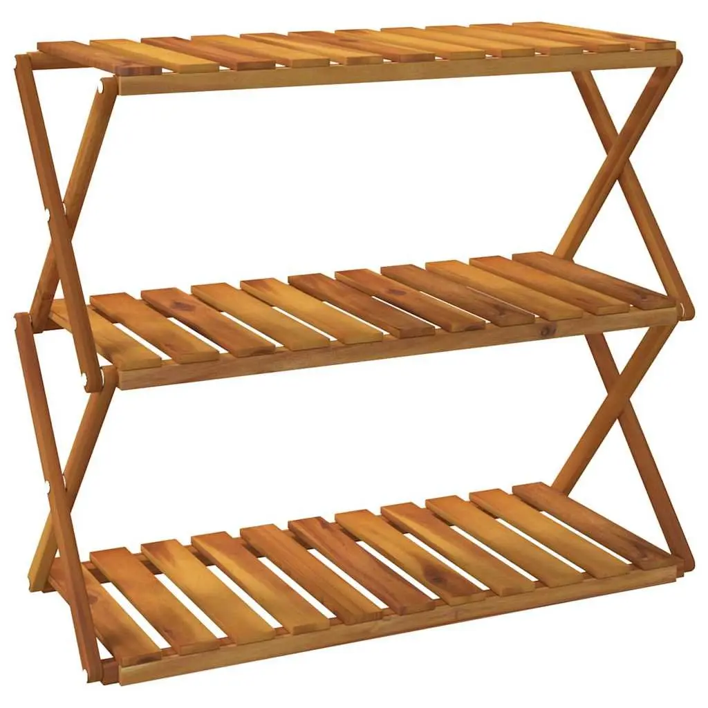 3-Tier Folding Shelf Solid Acacia Wood Brown 70x31x63 cm
