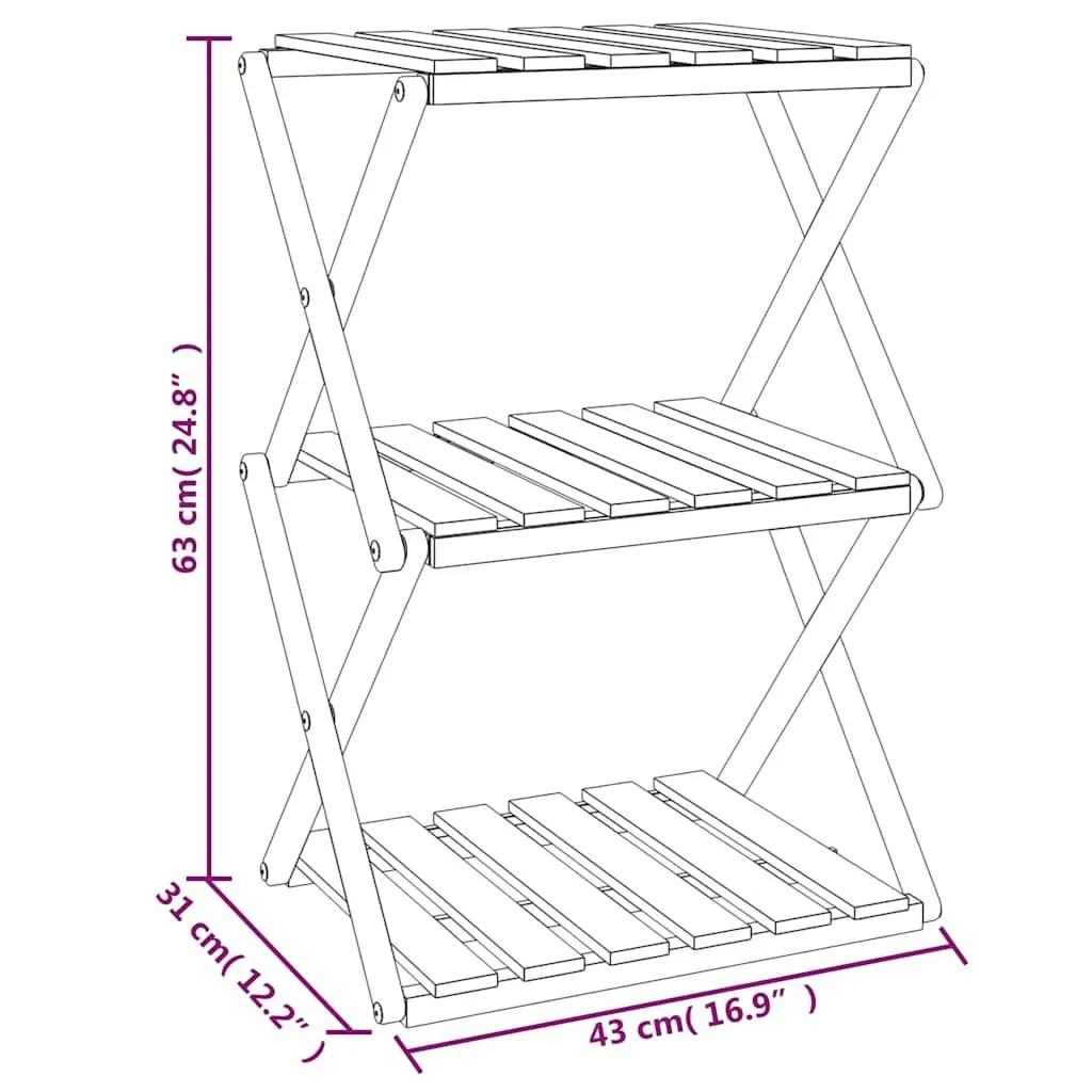 3-Tier Folding Shelf Brown Wood Standing Storage Bookcase Display Rack Unit