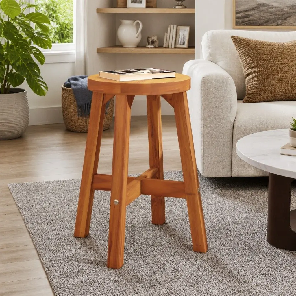 Solid Acacia Wooden Stool in Brown 38x38x45cm