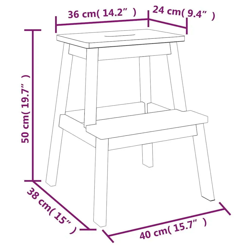 Wooden 2 Step Stool for Kitchen and Bathroom Use