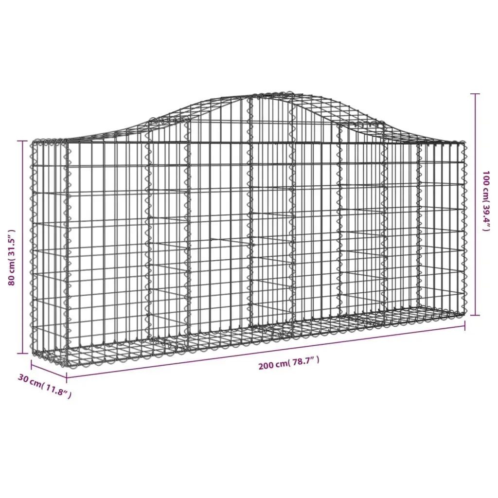 Gabion Basket Garden Barrier Retaining Wall Galvanised Iron 200 x 30 x 80/100 cm Silver