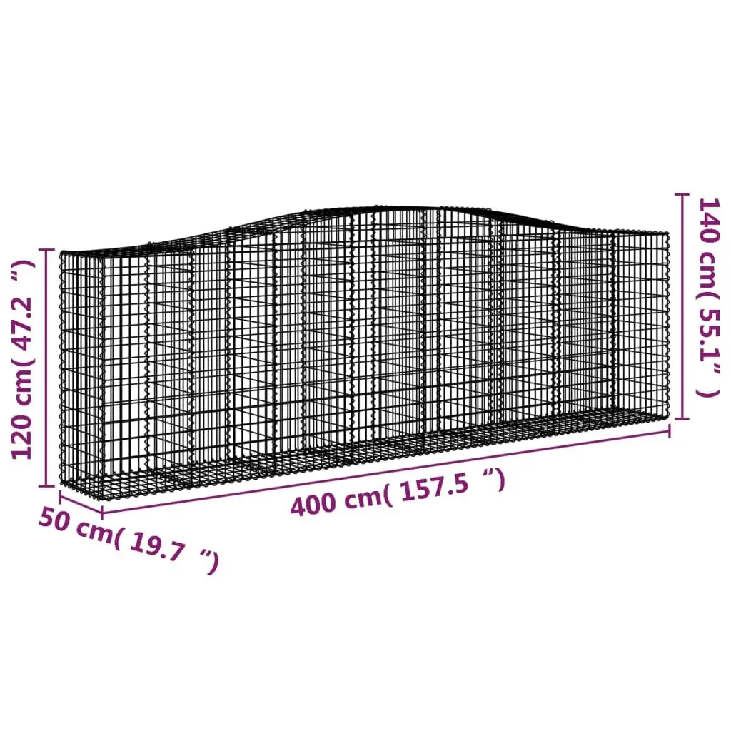 Arched Gabion Basket 400x50x120/140 cm for Garden