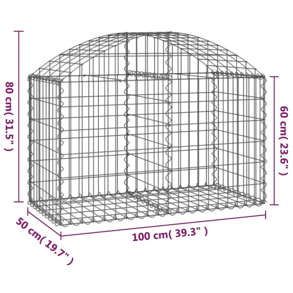 Gabion Basket Galvanised Iron 100 x 50 x 60/80 cm Silver Arched Garden Barrier Retaining Wall Outdoor Planter