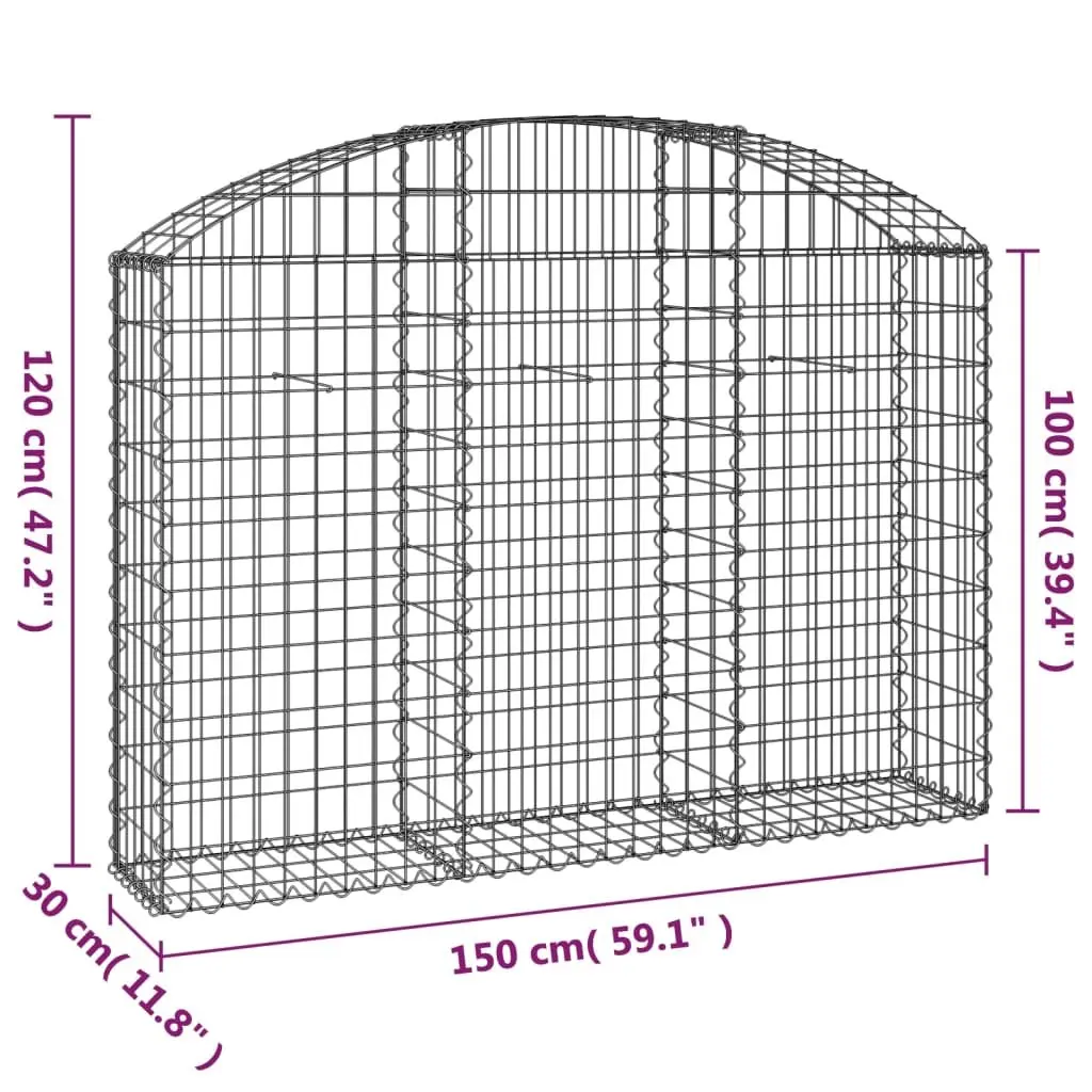 Gabion Basket Garden Barrier Galvanised Iron 150x30x100120cm Silver