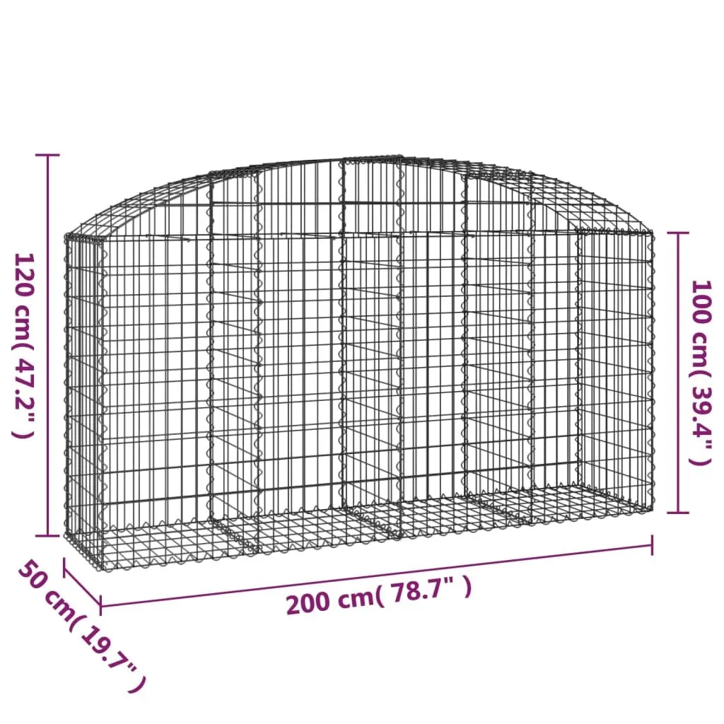 Gabion Basket Galvanised Iron 200x50x100120 cm Silver Arched Garden Barrier Retaining Wall