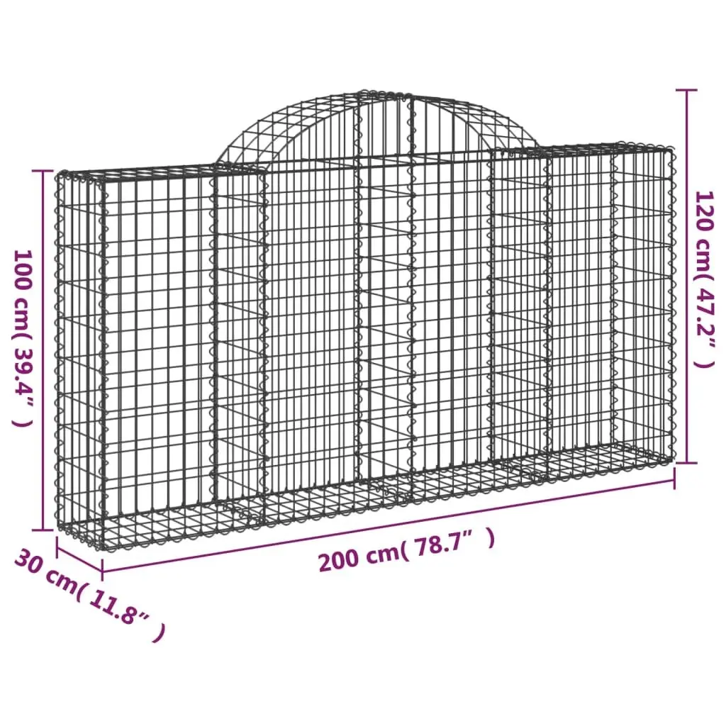 Gabion Basket Retaining Wall Galvanised Iron 200 x 30 x 100/120 cm Silver