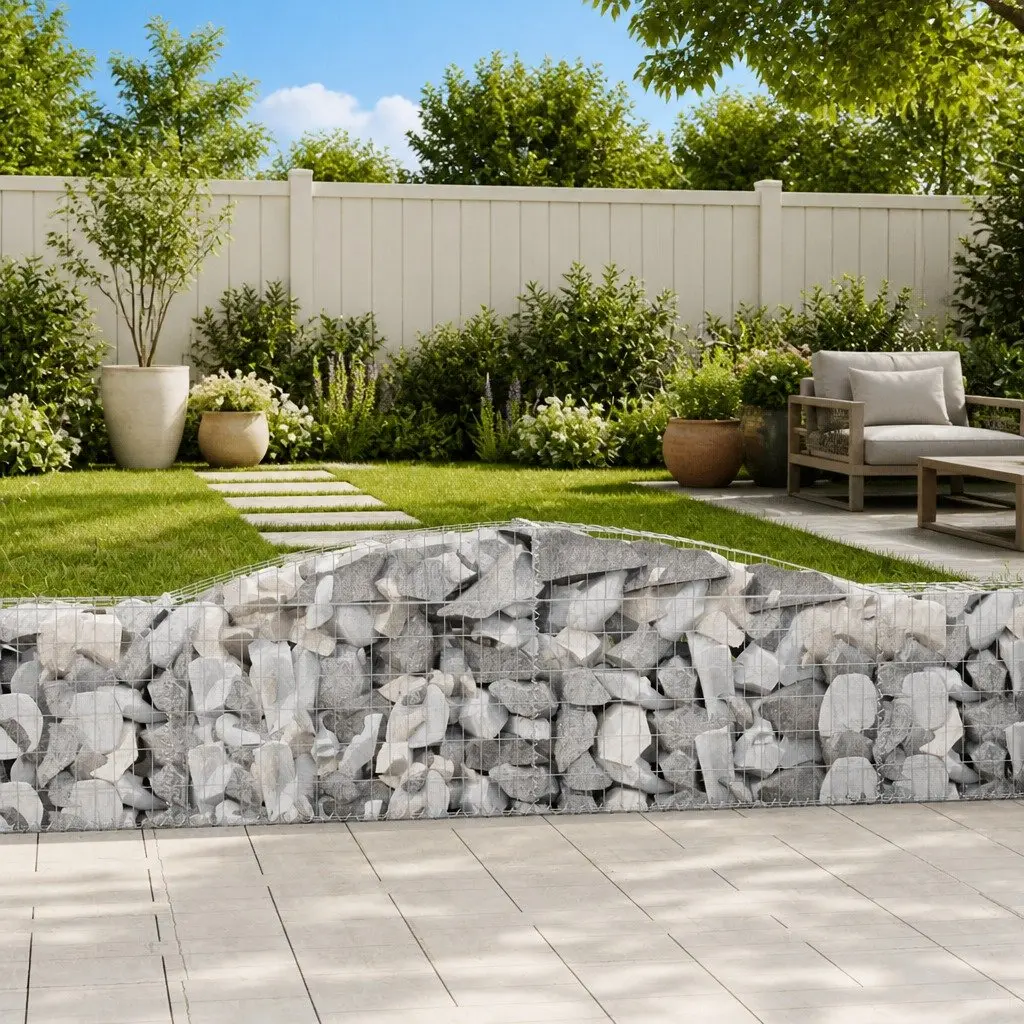 Arched Gabion Basket Galvanised Iron 400x30x60/80 cm Silver Garden Barrier Retaining Wall Decorative