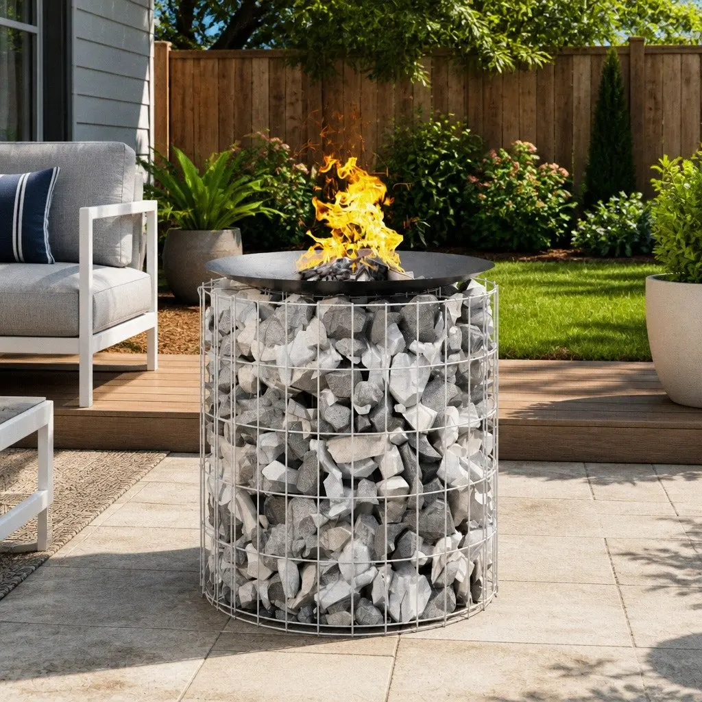 Gabion Fire Pit Galvanised Iron 50cm Silver