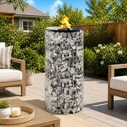Gabion Fire Pit 50cm Round Garden Patio Outdoor Fireplace Heater Silver