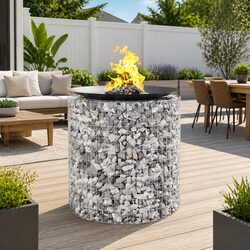 Durable Gabion Fire Pit 100cm Galvanised Iron Design