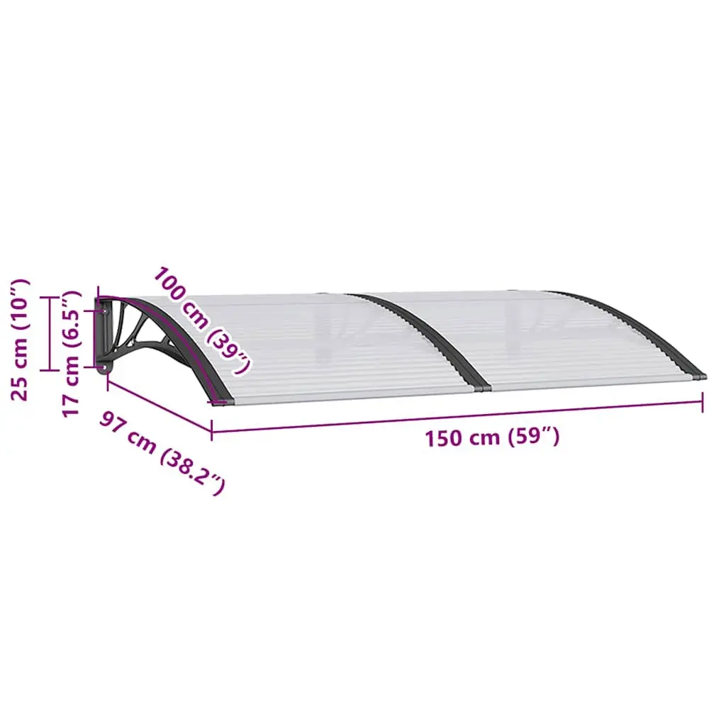Black Door Canopy 150x100cm Polycarbonate Awning