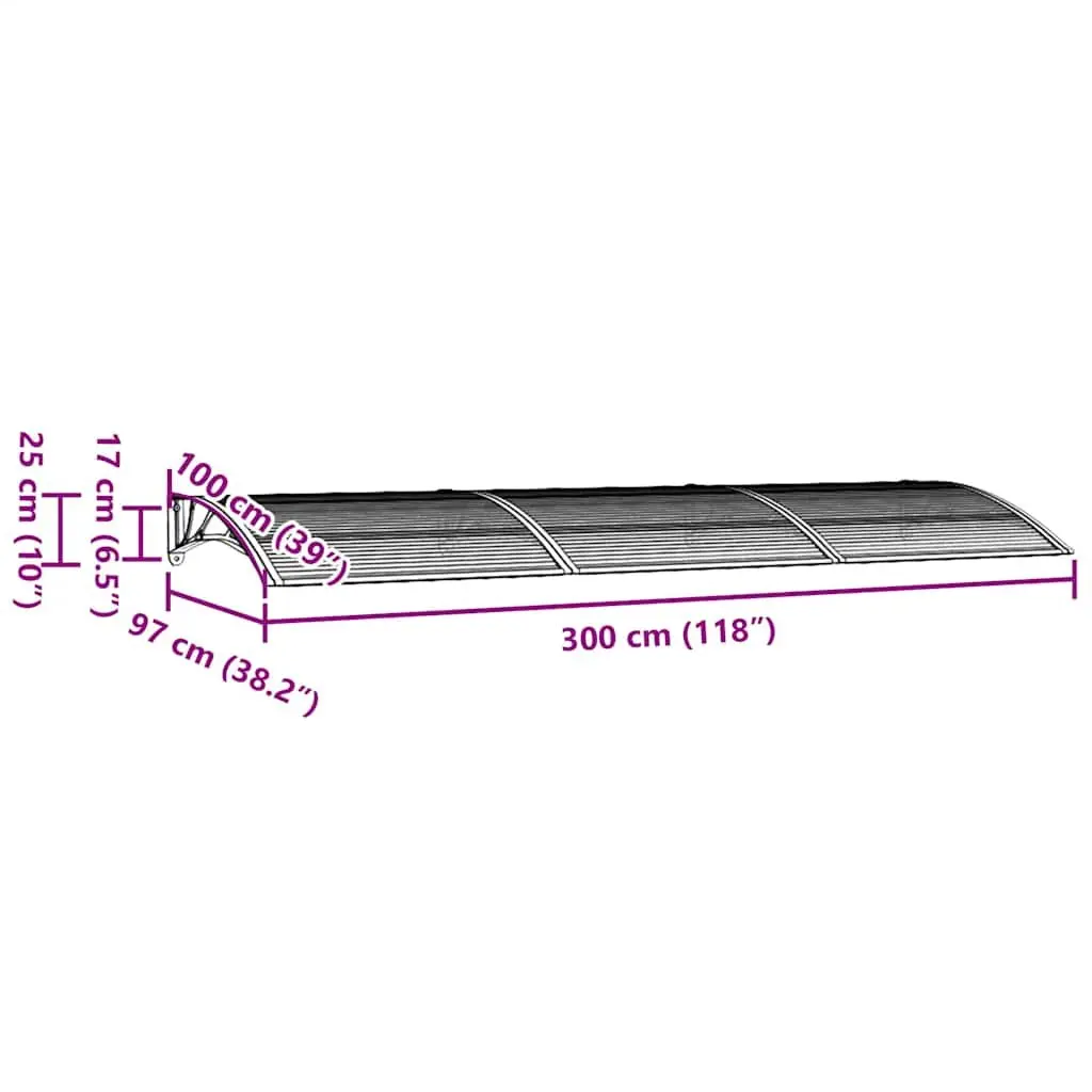 Door Canopy Grey 300x100 cm Polycarbonate Front Entrance Weather Porch Shelter