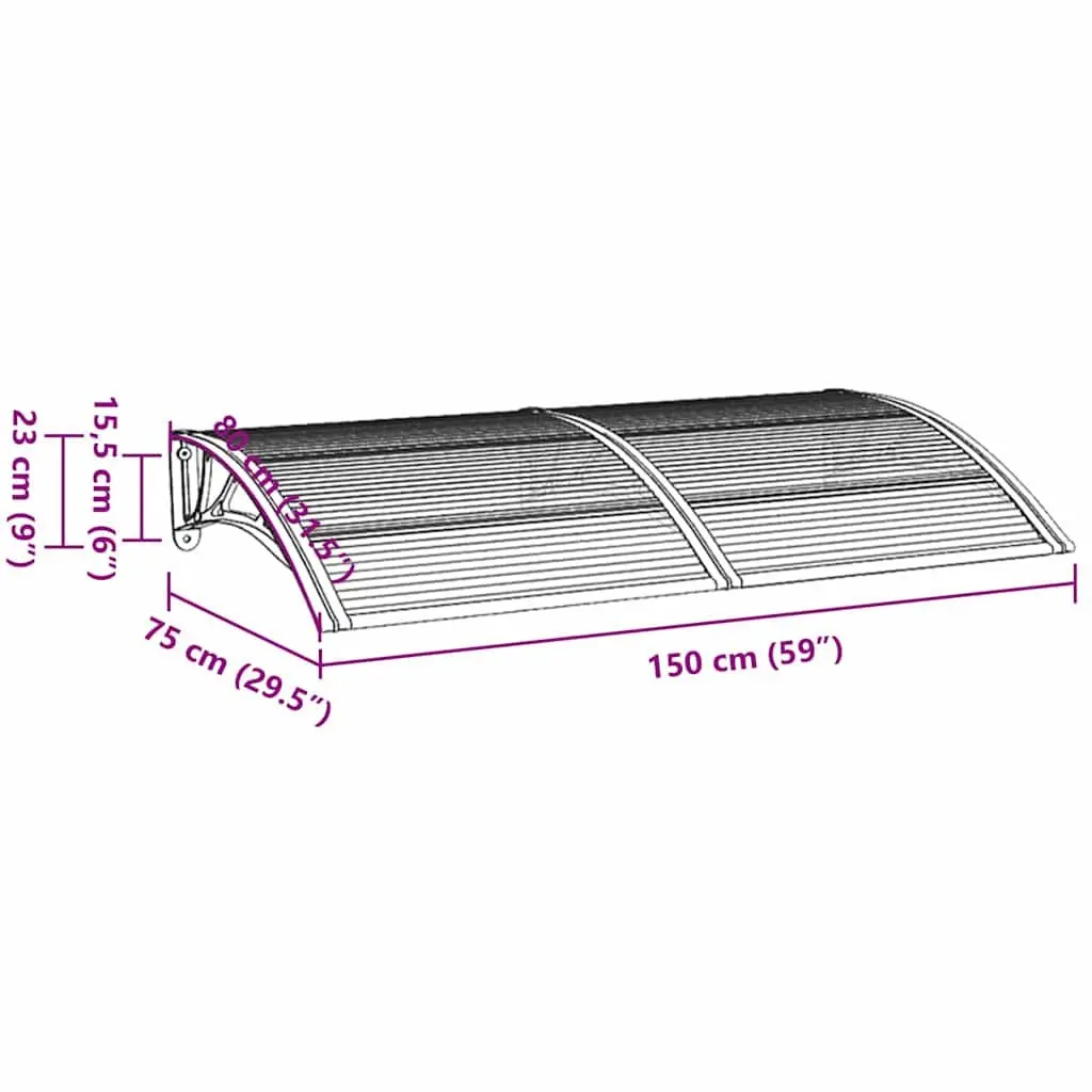 Door Canopy Polycarbonate 150x75cm Grey