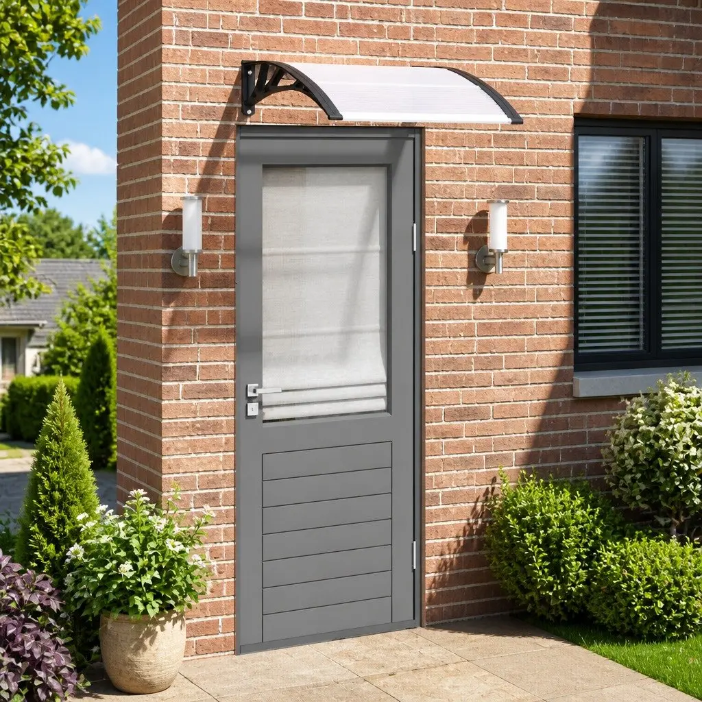 Black Transparent Door Canopy 80x75cm Polycarbonate Awning