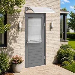 Door Canopy Grey Transparent Polycarbonate 100x75cm Porch Awning Weather