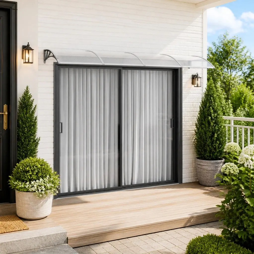 Grey Polycarbonate Door Canopy 350x75cm for Weather Protection