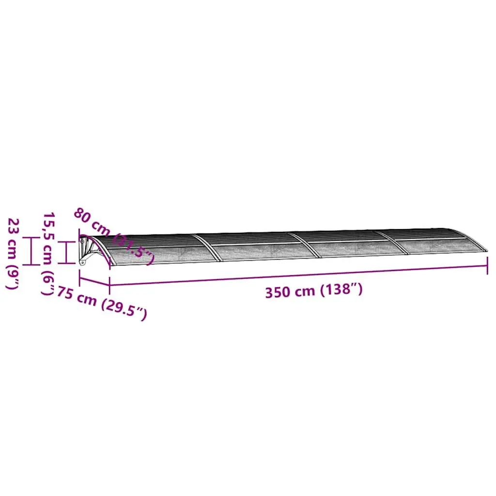 Grey Polycarbonate Door Canopy 350x75cm for Weather Protection
