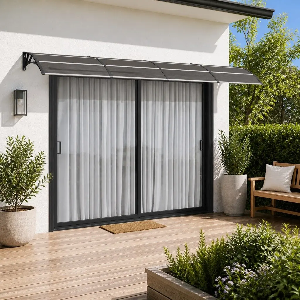 Black Polycarbonate Door Canopy 400x75cm Weather Shield