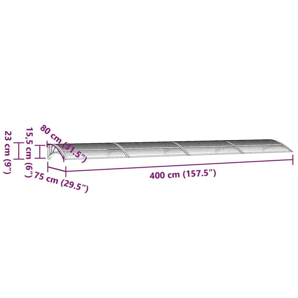 Black Polycarbonate Door Canopy 400x75cm Weather Shield