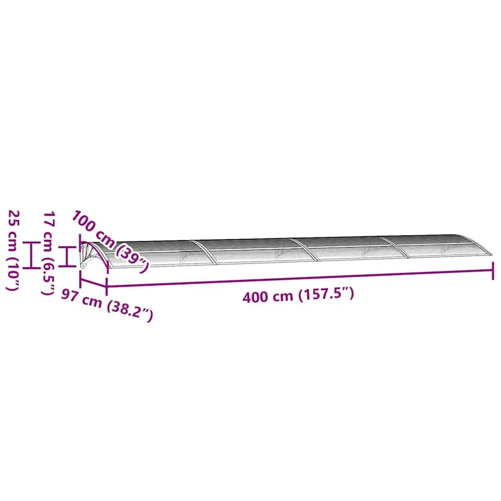 Grey Door Canopy 400x100cm Durable Polycarbonate Awning