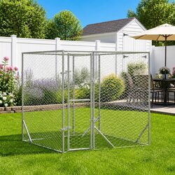 Silver Heavy-Duty Outdoor Dog Kennel 2x2x2m with Lockable Door