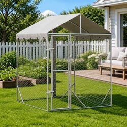 Sturdy Outdoor Dog Kennel Run with Protective Roof