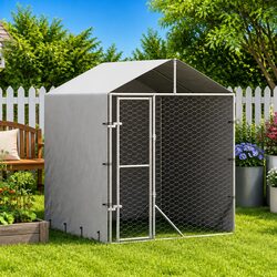 Spacious Outdoor Dog Kennel with Roof in Silver Steel
