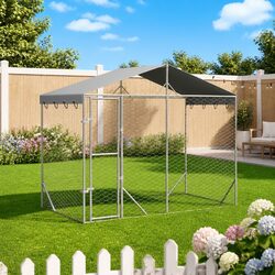 Sturdy Outdoor Dog Kennel with Roof in Silver 3x1.5x2.5 m