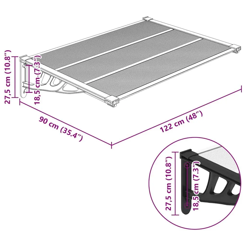 Polycarbonate Door Canopy Awning 122x90cm