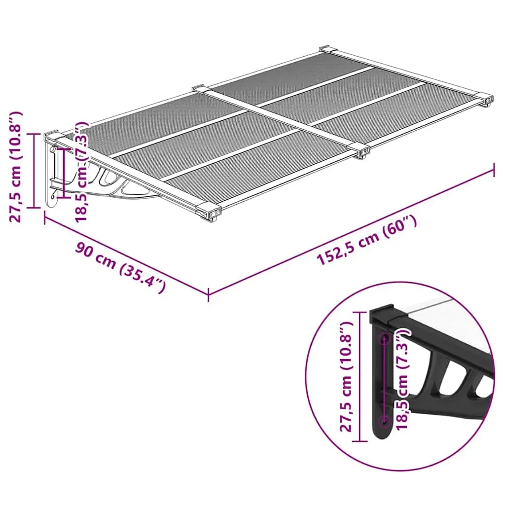 Black Transparent Door Canopy 152.5x90cm