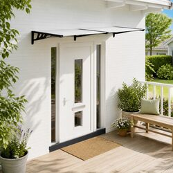 Black Transparent Door Canopy - Durable Polycarbonate Awning 239x90cm
