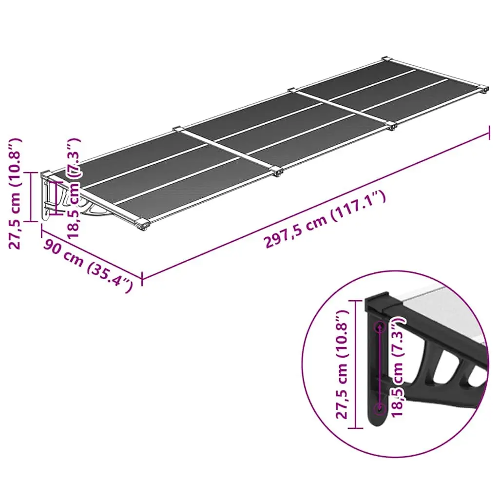 Door Canopy Polycarbonate 297.5x90cm Black Transparent