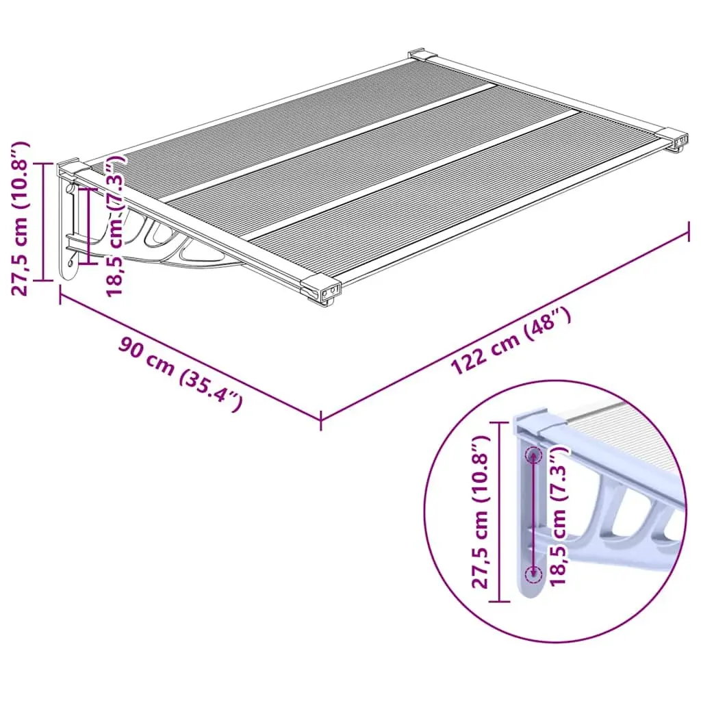 Door Canopy Awning 122x90cm Polycarbonate