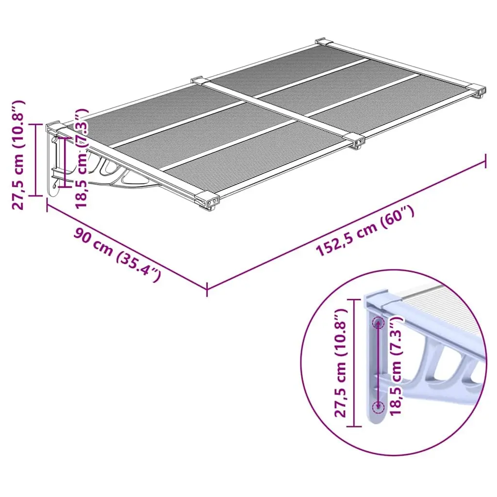 Grey Transparent Polycarbonate Door Canopy 152.5x90 cm