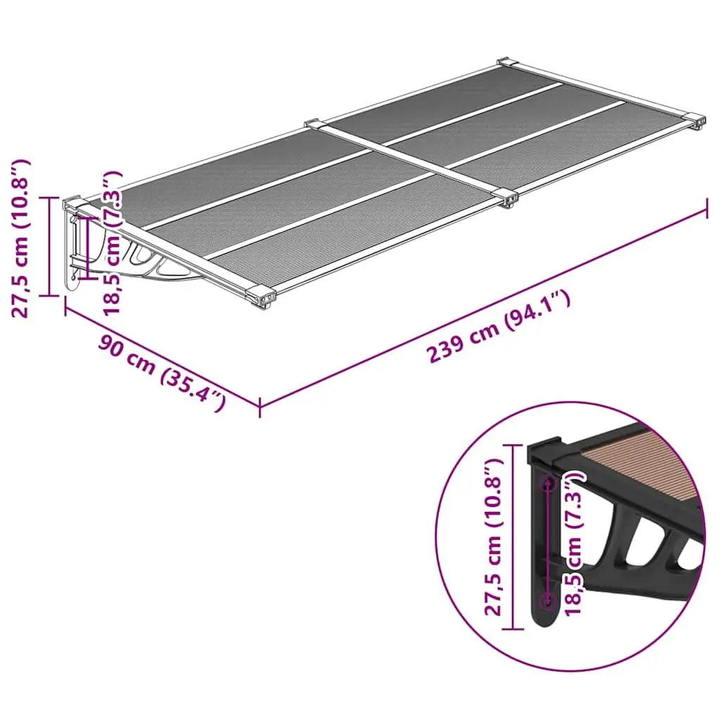 Polycarbonate Door Canopy 239x90cm Black Awning