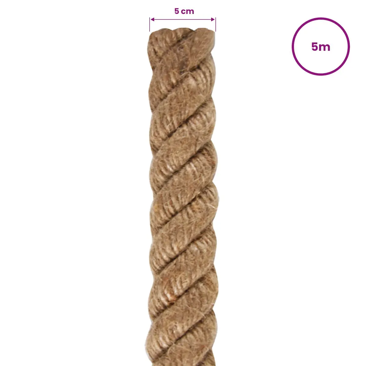Brown Jute Rope 5m Long 50mm Thick for Crafts