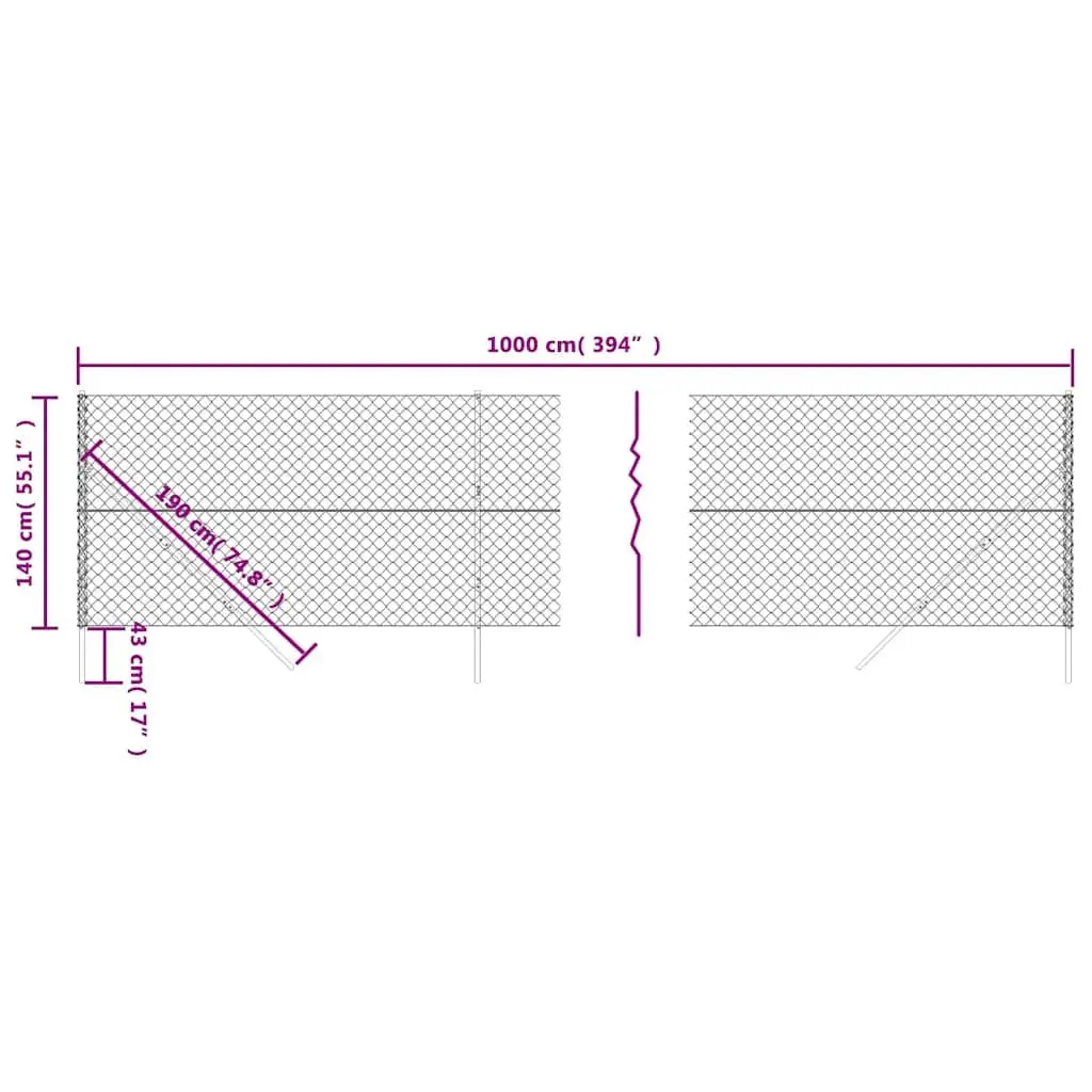 Green Chain Link Fence Panel 1.4 x 10m